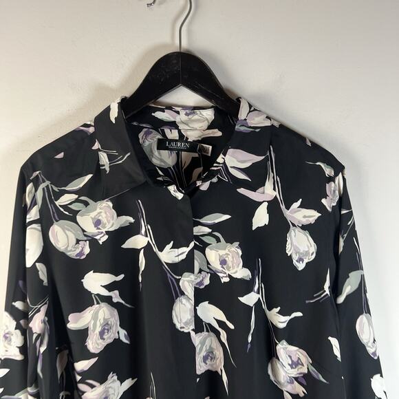Lauren Ralph Lauren Shirt Womens Plus 2X Black Floral Long Sleeve Button Up NWT - Picture 3 of 9